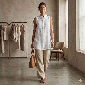 Eileen Fisher Tunic XL White Organic Linen Minimalist Coastal Grandma Breezy